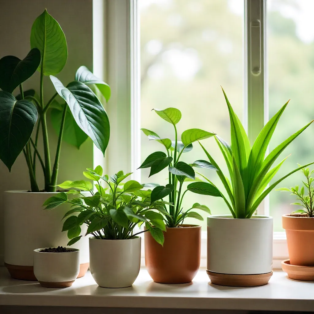 Snake plant with tall green leaves in terracotta pot