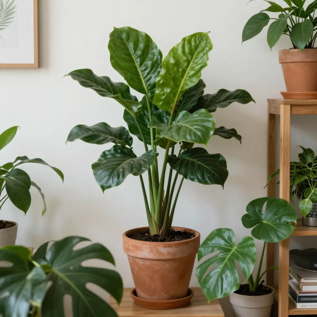 ZZ plant with glossy dark green leaves